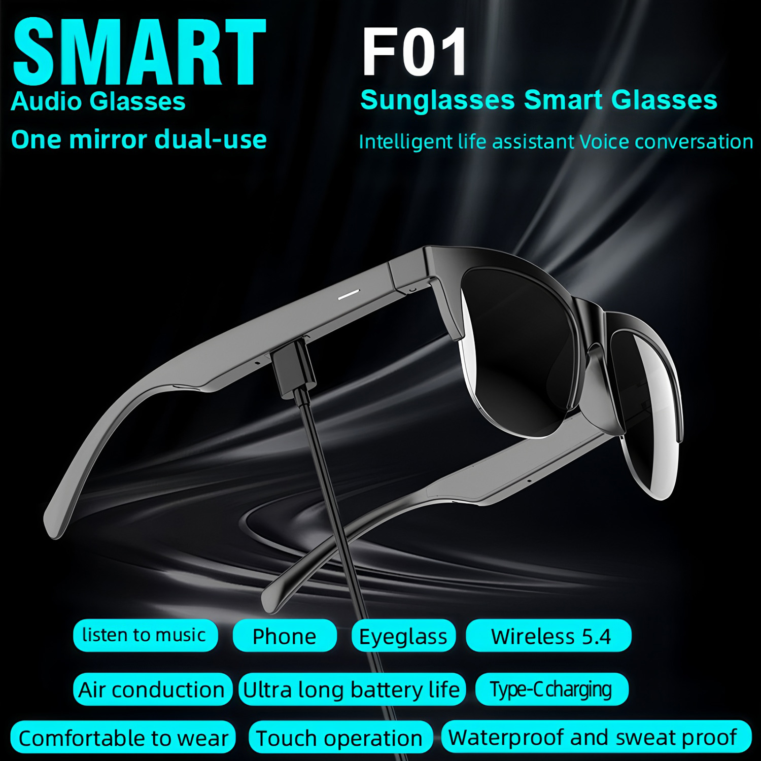 スマートオーディオサングラス、Bluetooth V5.4、 - Bluetooth Headset On Ear のレビューと価格